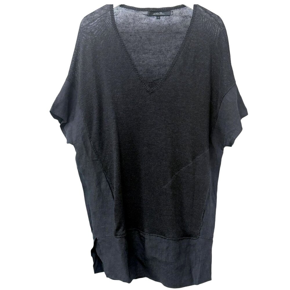 URBAN ZEN x Donna Karan Black Tunic Top Petite Small Oversized Lagenlook Italy H